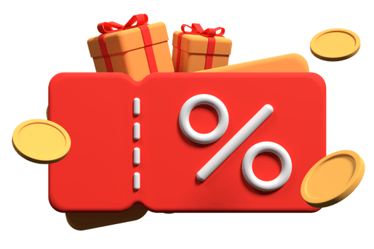 3d coupons with gifts. Coupon with gift box and a percentage sign. Sale and retail commercial concept. 3d rendering illustration png