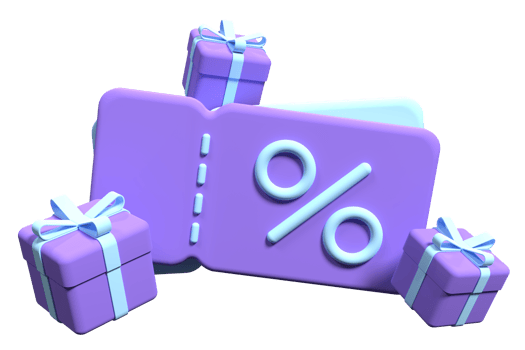 3d coupons with gifts. Coupon with gift box and a percentage sign. Sale and retail commercial concept. 3d rendering illustration png