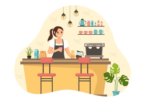 Cafe Vector Illustration of Interior with Bar stand, Table and Armchairs in Flat Cartoon Hand Drawn Landing Page Restaurant Background Templates