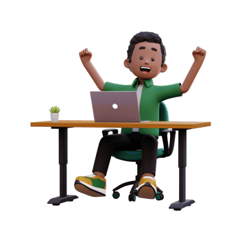 3d male character happy working on a laptop png