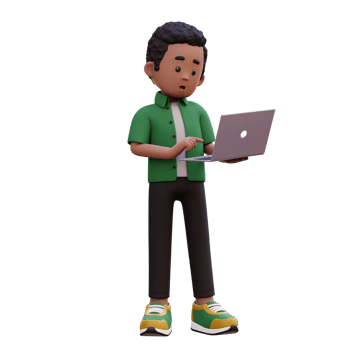 3d male character standing confused working on a laptop png