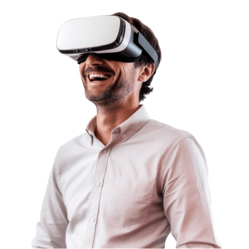 Man Wearing a VR Headset. VR virtual reality headset goggles worn by Business Man 3D isolated on transparent background. png