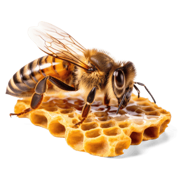 Honey bee in honeycomb on transparent background. bee walking on honey comb, background cutout, png