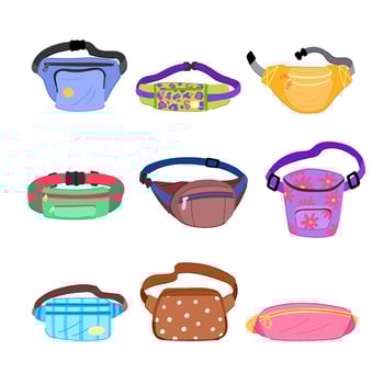 waist bag set cartoon vector illustration