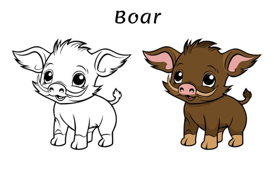 Cute Boar Animal Coloring Book Illustration vector