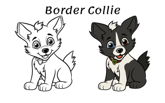 Cute Border Collie Dog Animal Coloring Book Illustration vector