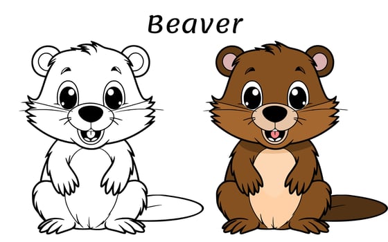 Cute Beaver Animal Coloring Book Illustration vector