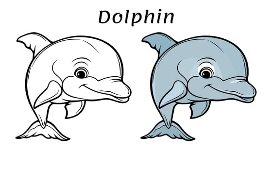 Cute Dolphin Animal Coloring Book Illustration vector