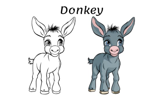 Cute Donkey Animal Coloring Book Illustration vector
