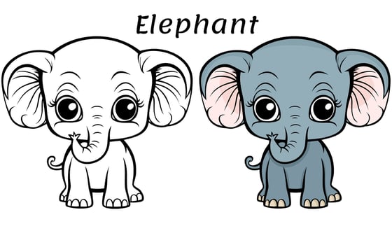 Cute Elephant Animal Coloring Book Illustration vector