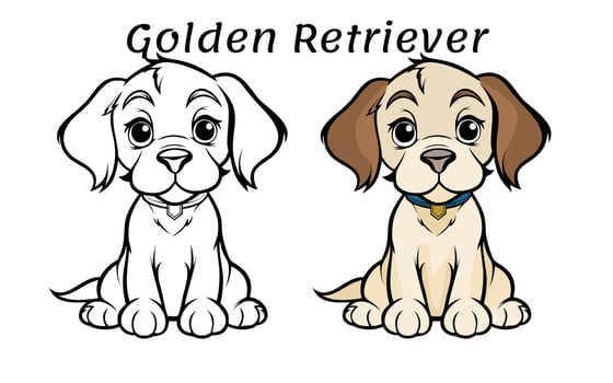 Cute Golden Retriever Dog Animal Coloring Book Illustration vector