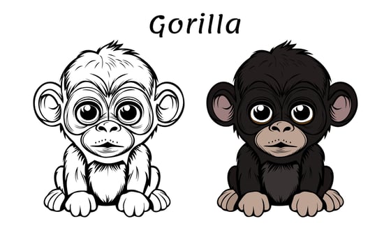 Cute Gorilla Animal Coloring Book Illustration vector