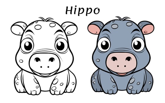 Cute Hippo Animal Coloring Book Illustration vector