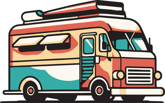 Hand Drawn vintage Food Truck logo in flat line art style png