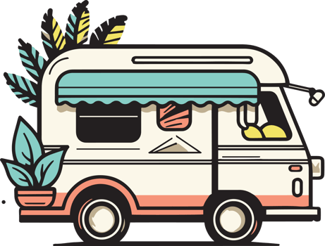 Hand Drawn vintage Food Truck logo in flat line art style png