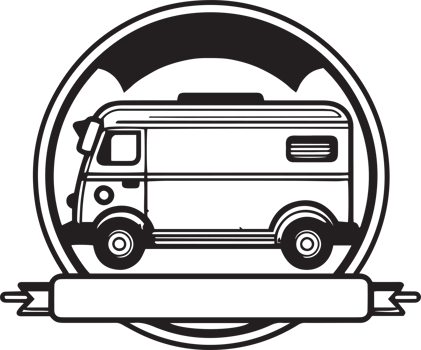 Hand Drawn vintage Food Truck logo in flat line art style png