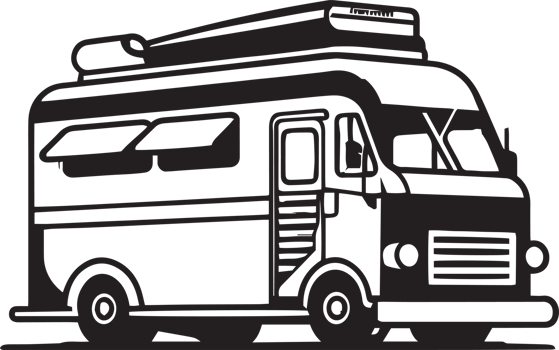 Hand Drawn vintage Food Truck logo in flat line art style png