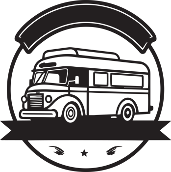 Hand Drawn vintage Food Truck logo in flat line art style png