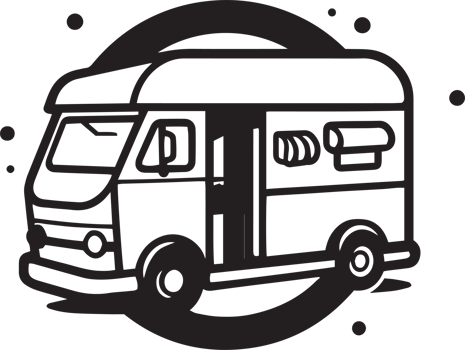 Hand Drawn vintage Food Truck logo in flat line art style png