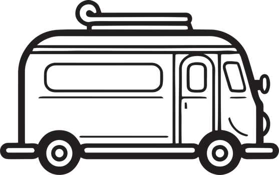 Hand Drawn vintage Food Truck logo in flat line art style png