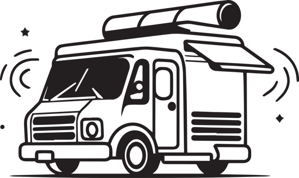 Hand Drawn vintage Food Truck logo in flat line art style png