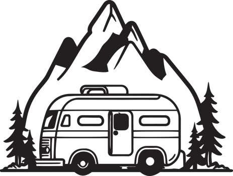 Hand Drawn vintage camping van logo in flat line art style png