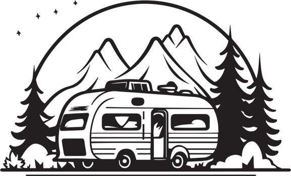 Hand Drawn vintage camping van logo in flat line art style png