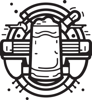 Hand Drawn vintage beer logo in flat line art style png
