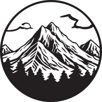 Hand Drawn vintage mountain logo in flat line art style png