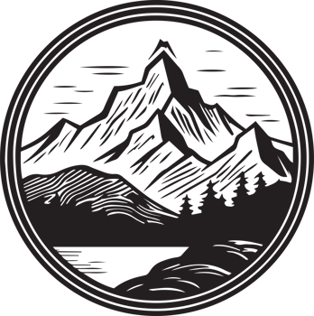 Hand Drawn vintage mountain logo in flat line art style png