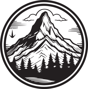 Hand Drawn vintage mountain logo in flat line art style png