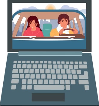 A girl and a guy are driving in a car around the city vector