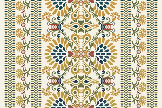 Ikat floral paisley embroidery on white background.Ikat ethnic oriental pattern traditional.Aztec style abstract vector illustration.design for texture,fabric,clothing,wrapping,decoration,scarf,carpet
