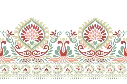 Ikat floral paisley embroidery on white background.Ikat ethnic oriental pattern traditional.Aztec style abstract vector illustration.design for texture,fabric,clothing,wrapping,decoration,sarong,scarf