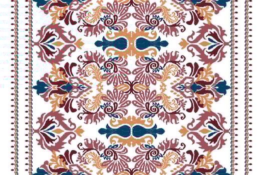 Ikat floral paisley embroidery on white background.Ikat ethnic oriental pattern traditional.Aztec style abstract vector illustration.design for texture,fabric,clothing,wrapping,decoration,scarf,carpet