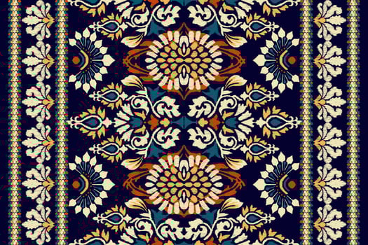 Ikat floral paisley embroidery on purple background.Ikat ethnic oriental pattern traditional.Aztec style abstract vector illustration.design for texture,fabric,clothing,wrapping,decoration,carpet.