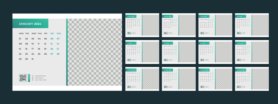 calendar, 2024, desk, template, design vector