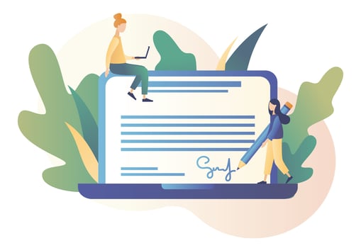 Electronic contract or digital signature concept. Modern flat cartoon style. Vector illustration