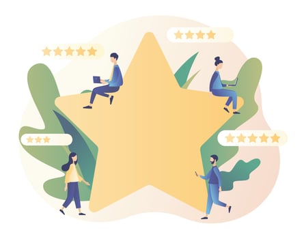 Star rating concept. Customer reviews. People leave feedback and comments. Modern flat cartoon style. Vector illustration