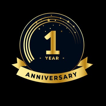 First Year Anniversary Gold and Black Design Isolated Vector