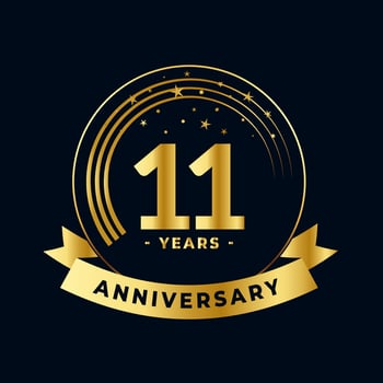 Eleven Years Anniversary Gold and Black Isolated Vector