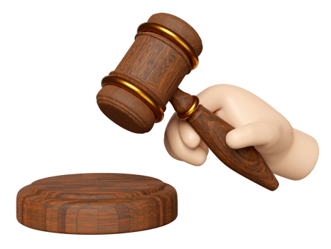 3d wooden judge gavel, hand holding hammer auction with stand isolated. law, justice system symbol concept, 3d render illustration png
