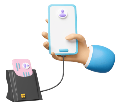 3d mobile phone, smartphone with smart card reader, external USB card reader, Id card, WiFi icon isolated. 3d render illustration png