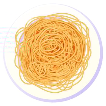 Spaghetti Pasta in plate in cartoon style top view detailed and textured isolated on white background. food, italian cuisine. Vector illustration