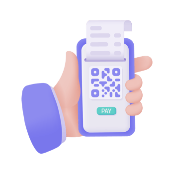 Hand holding a phone. online payment by credit card cashless society Scan QR code to pay online. 3D illustration. png
