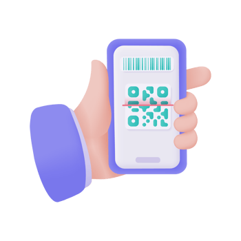Hand holding a phone. online payment by credit card cashless society Scan QR code to pay online. 3D illustration. png