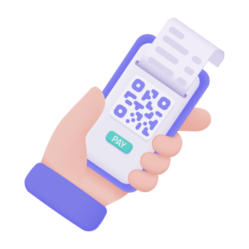 Hand holding a phone. online payment by credit card cashless society Scan QR code to pay online. 3D illustration. png