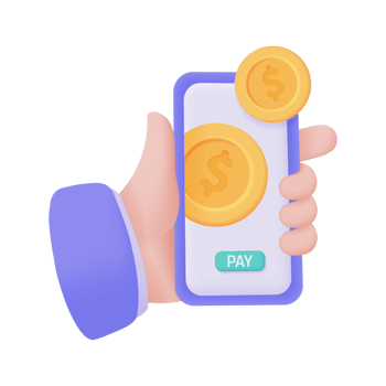 Hand holding a phone. online payment by credit card cashless society Scan QR code to pay online. 3D illustration. png