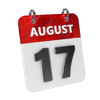 August 17 Date 3D Icon Isolated, Shiny and Glossy 3D Rendering, Month Date Day Name, Schedule, History png