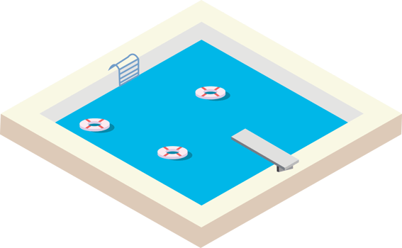 Summertime swimming pool illustration. Isometric swimming pool isolated. Simple swimming pool with lifebuoys. png